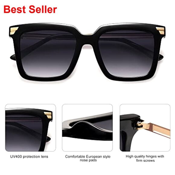 Retro Oversized Square Sunglasses UV400 Protection Trendy Vintage Shades main image 6